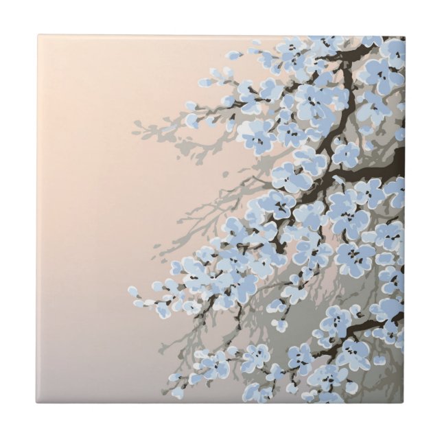 beautiful,hand painted,pale blue,cherry blossom tr ceramic tile (Front)