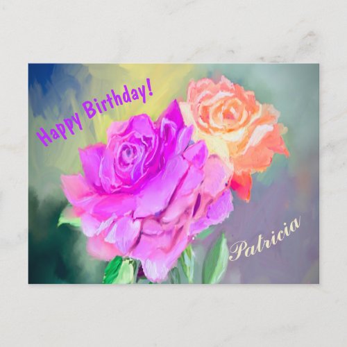 Beautiful hand painted roses  for special occasion postcard
