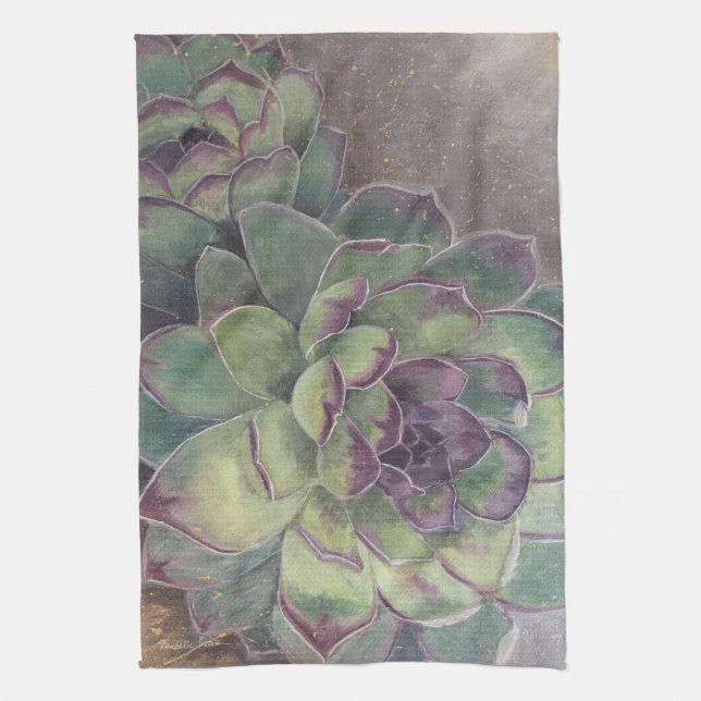 Beautiful Hand-Painted Succulent Botanical Art Kitchen Towel (Vertical)