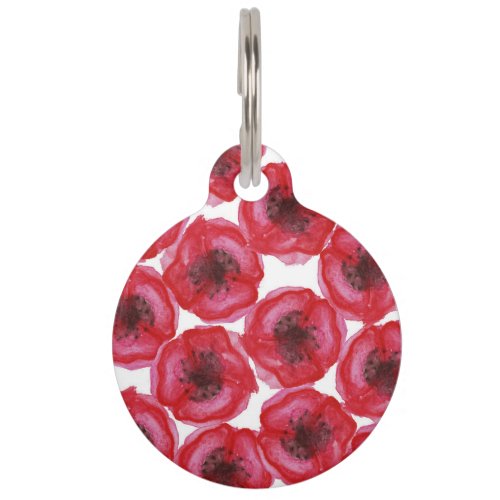 Beautiful Hand Painted Watercolor Poppy Flowers Pet Tag