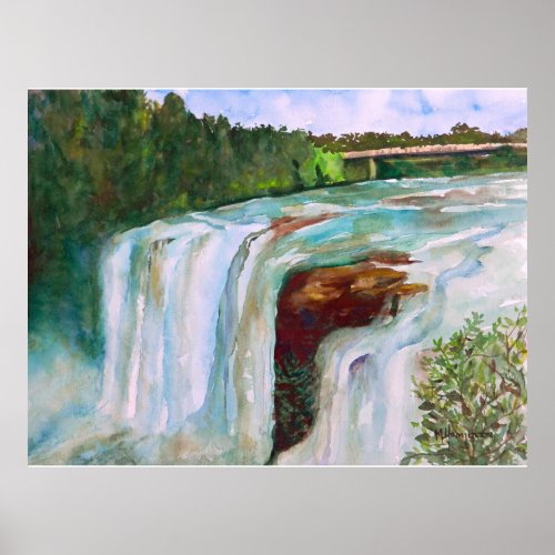 Beautiful Hand_Painted Watercolor Waterfall Poster