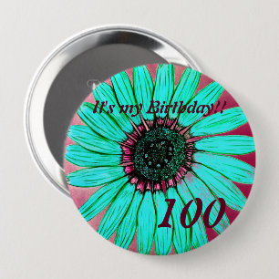 Beautiful hand sketched Flower 100th Birthday Button