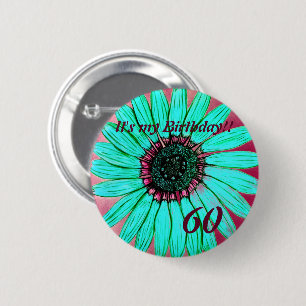 Beautiful hand sketched Flower 60th Birthday Button