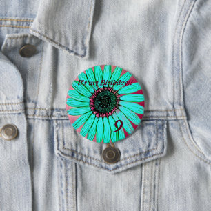 Beautiful hand sketched Flower 9th Birthday Button