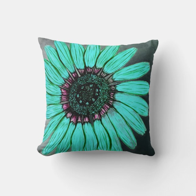 Beautiful hand Sketched Flower Throw Pillow (Front)