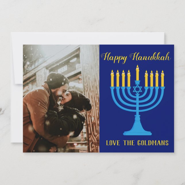 Beautiful Hanukkah Blue and Gold Photo (Front)