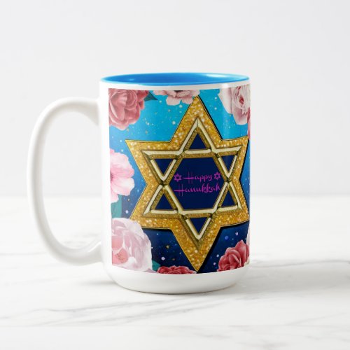 Beautiful Hanukkah Floral Star of David  Two_Tone Coffee Mug