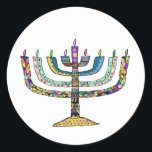 Beautiful Hanukkah Menorah Favor/Envelope Stickers<br><div class="desc">Wonderful colors in this beautiful Hanukkah Menorah sticker measuring 1.5 inches/20 per sheet! Great for party favors,  seals for envelopes & more!</div>