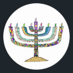 Beautiful Hanukkah Menorah Favor/Envelope Stickers<br><div class="desc">Wonderful colors in this beautiful Hanukkah Menorah sticker measuring 1.5 inches/20 per sheet! Great for party favors,  seals for envelopes & more!</div>