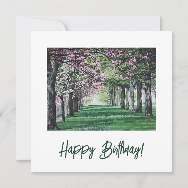 Beautiful Happy Birthday pink blossom fine art Holiday Card (Front)