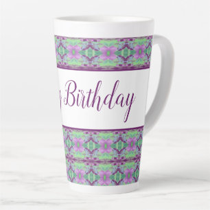 Beautiful Happy Birthday Purple Flowered Latte Mug