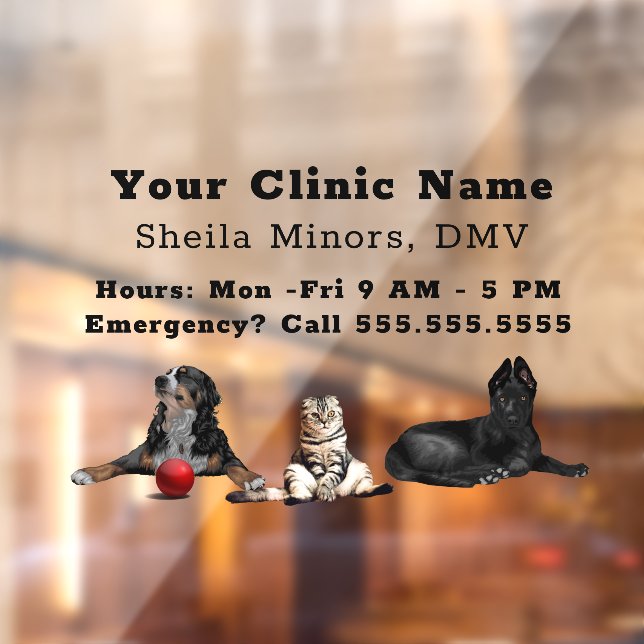 Beautiful Happy Dogs and Cat Veterinarian Window C Window Cling (Sheet 2)
