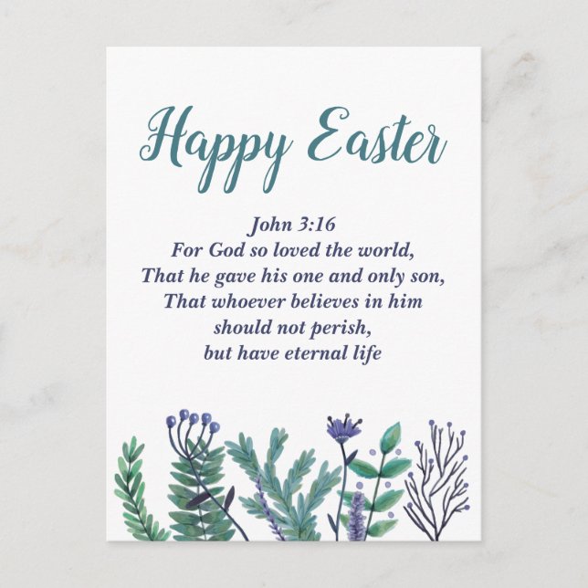 Beautiful Happy Easter John 3:16 Bible Verse Postcard (Front)