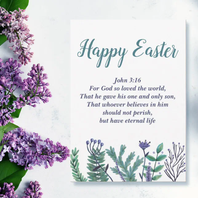 Beautiful Happy Easter John 3:16 Religious Floral Holiday Card 