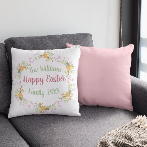 Beautiful Happy Easter Pink Floral Custom Family Throw Pillow