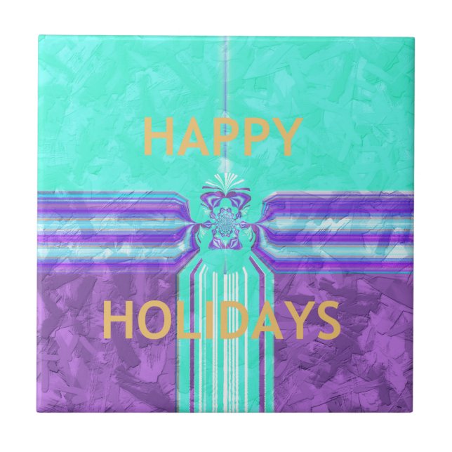 Beautiful Happy Holidays Blue Cyan  vector design Ceramic Tile (Front)