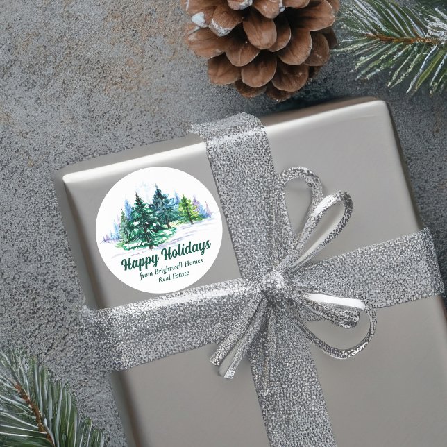 Beautiful Happy Holidays Business Christmas Gift Classic Round Sticker (Creator Uploaded)