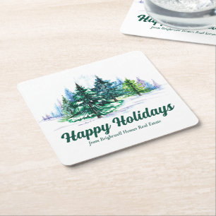 Beautiful Happy Holidays Custom Christmas Party Square Paper Coaster