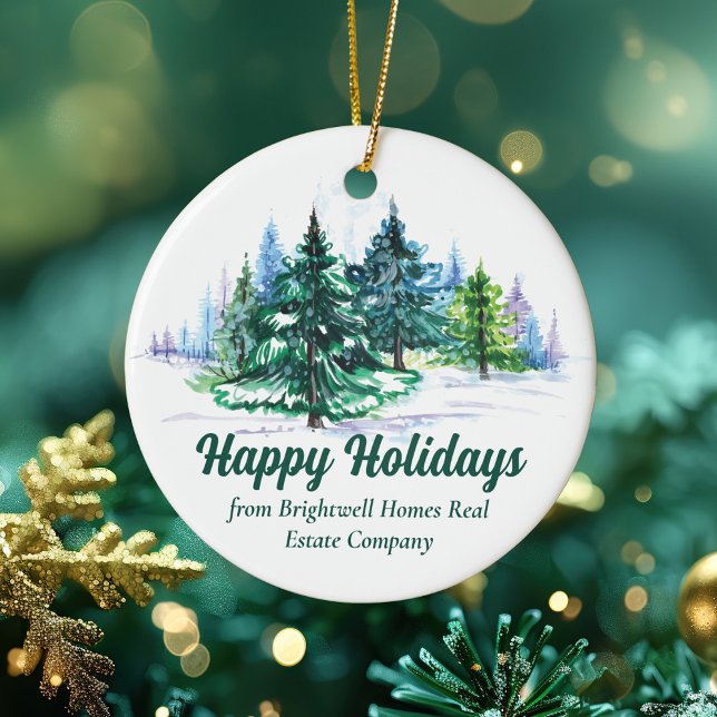 Beautiful Happy Holidays Custom Company Christmas Ceramic Ornament (Creator Uploaded)