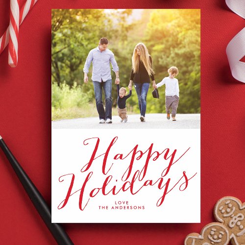 Beautiful Happy Holidays Lettering Tag Photo Card
