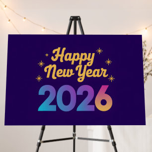 Beautiful Happy New Year 2026 Banner Foam Board