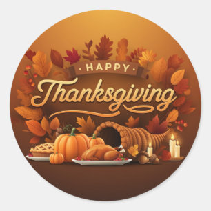 Beautiful Happy Thanksgiving Classic Round Sticker