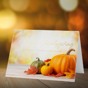 Beautiful Happy Thanksgiving Custom Business Gold Foil Holiday Card