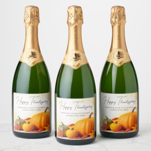 Beautiful Happy Thanksgiving Customizable Business Sparkling Wine Label