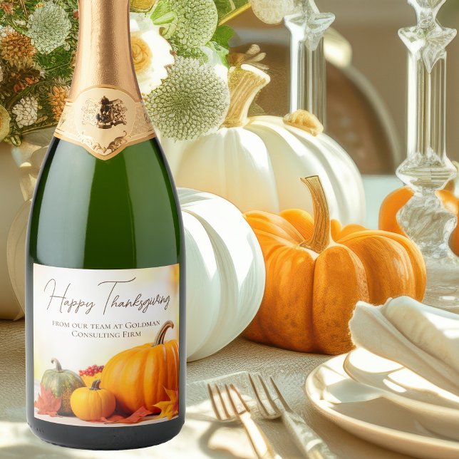 Beautiful Happy Thanksgiving Customizable Business Sparkling Wine Label (Creator Uploaded)