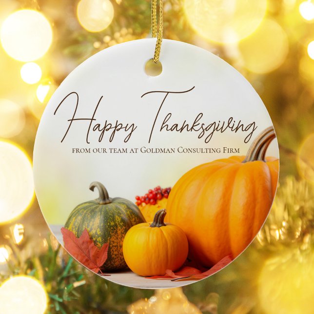 Beautiful Happy Thanksgiving Customizable Pumpkin Ceramic Ornament (Creator Uploaded)
