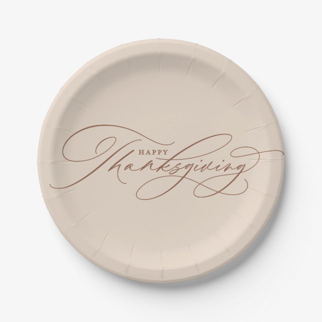 Beautiful Happy Thanksgiving script Paper Plates (Front)