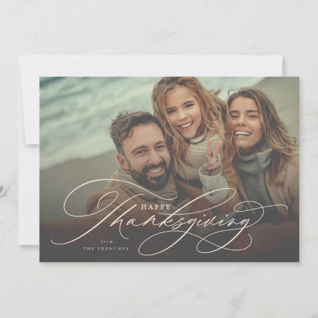 Beautiful Happy Thanksgiving script photo card (Front)
