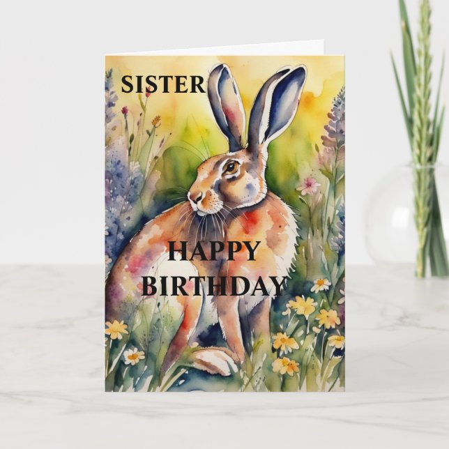 Beautiful Hare Birthday Card (editable) (Front)