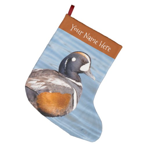 Beautiful Harlequin Duck at the Beach Large Christmas Stocking
