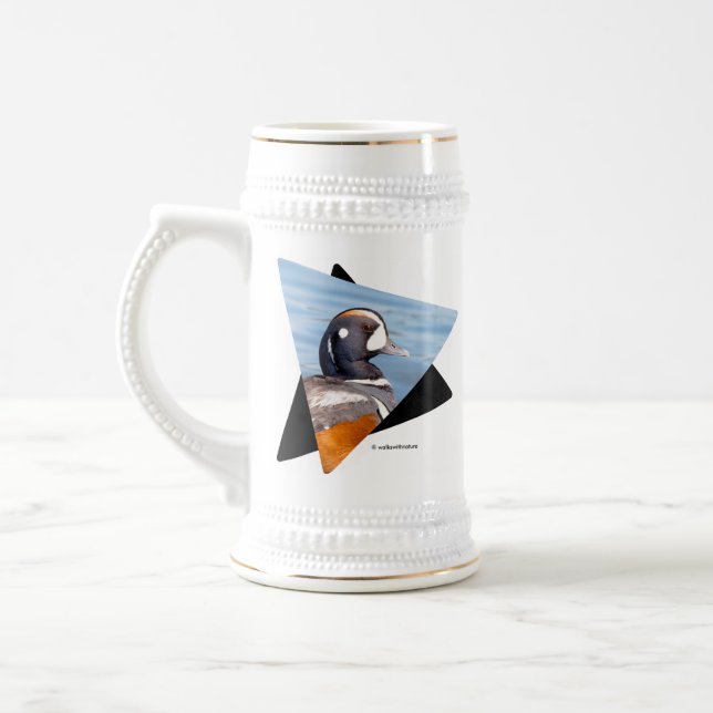 Beautiful Harlequin Duck on the Rock Beer Stein (Left)