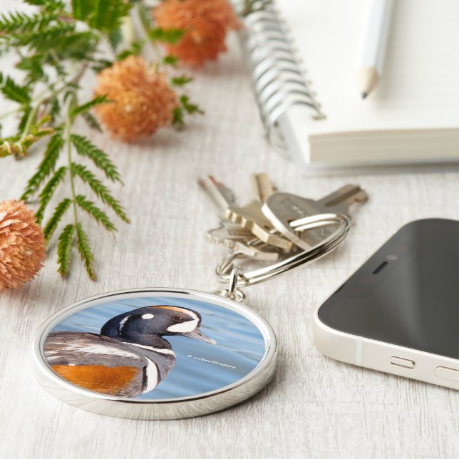 Beautiful Harlequin Duck on the Rock Keychain (Side)