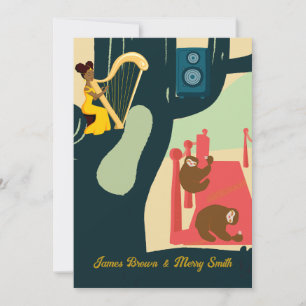 Beautiful Harpist Sleepy Sloth Speaker Wedding Invitation