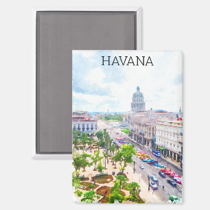 Beautiful Havana Cuba Retro Watercolor  Magnet