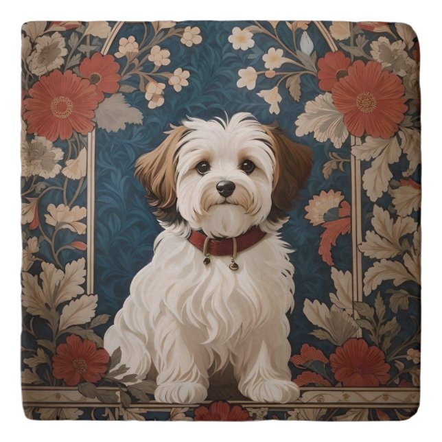 Beautiful Havanese Dog William Morris Floral Trivet (Front)