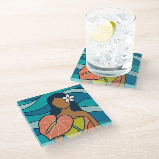 Beautiful hawaii art glass coaster (Angled)