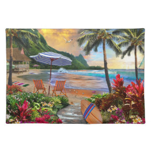 Beautiful Hawaiian Life on the Beach Cloth Placemat