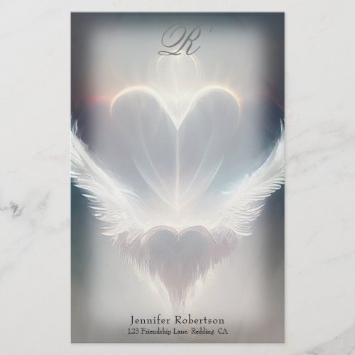 Beautiful Heart Angel Wings Monogram Stationery