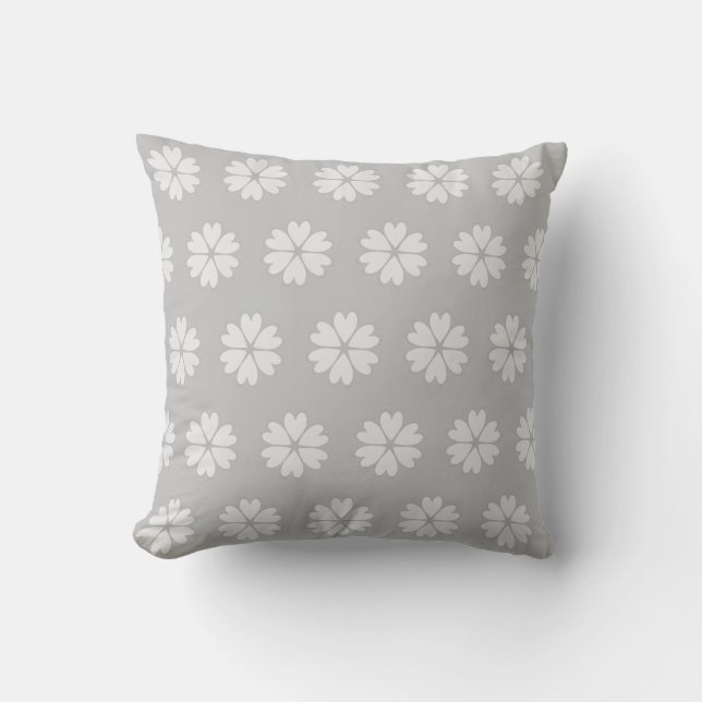 Beautiful  Heart Flower Pattern on Silver Gray Throw Pillow (Front)