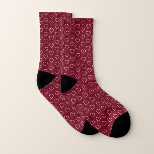 Beautiful Heart Pattern on Burgundy Red Socks