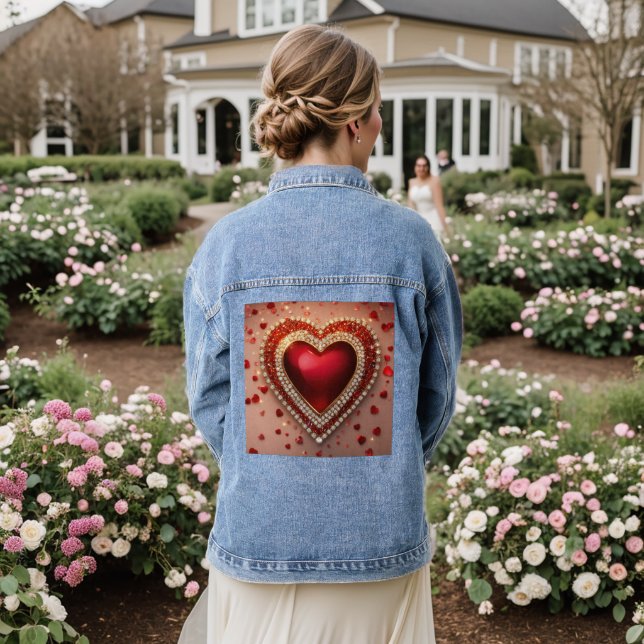 Beautiful heart with diamonds denim jacket (Wedding Back)