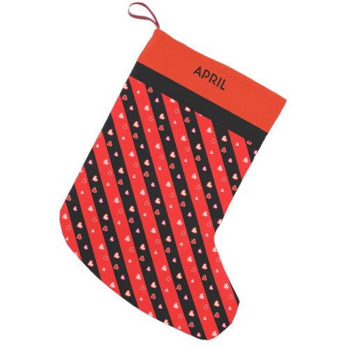 Beautiful Hearts and Stripes Small Christmas Stocking