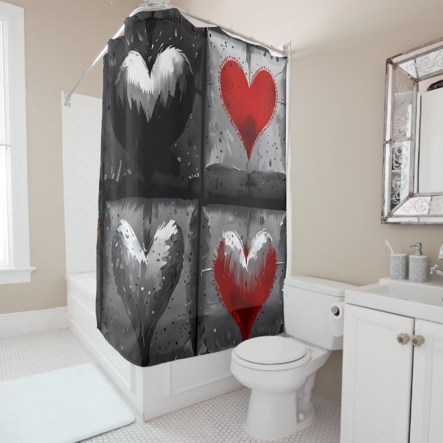 Beautiful Hearts on Black Shower Curtain (In Situ)