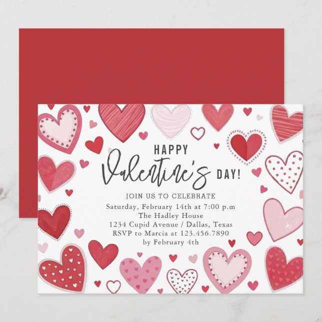 Beautiful Hearts Valentines Day Party Invitation (Front/Back)