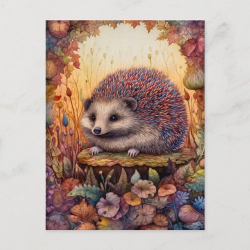 Beautiful Hedgehog In The Forest Art Postcard