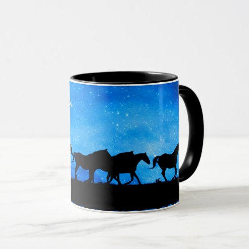 Beautiful Herd of Wild Horses at Night with Stars  Mug